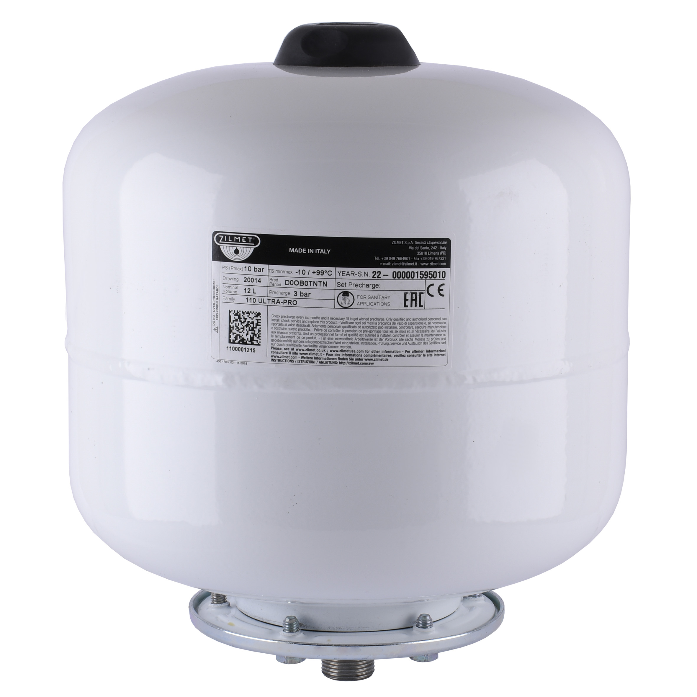 Гідроакумулятор зі змінною мембраною 12л Zilmet ULTRA-PRO 10bar, білий ( 1100001215 )