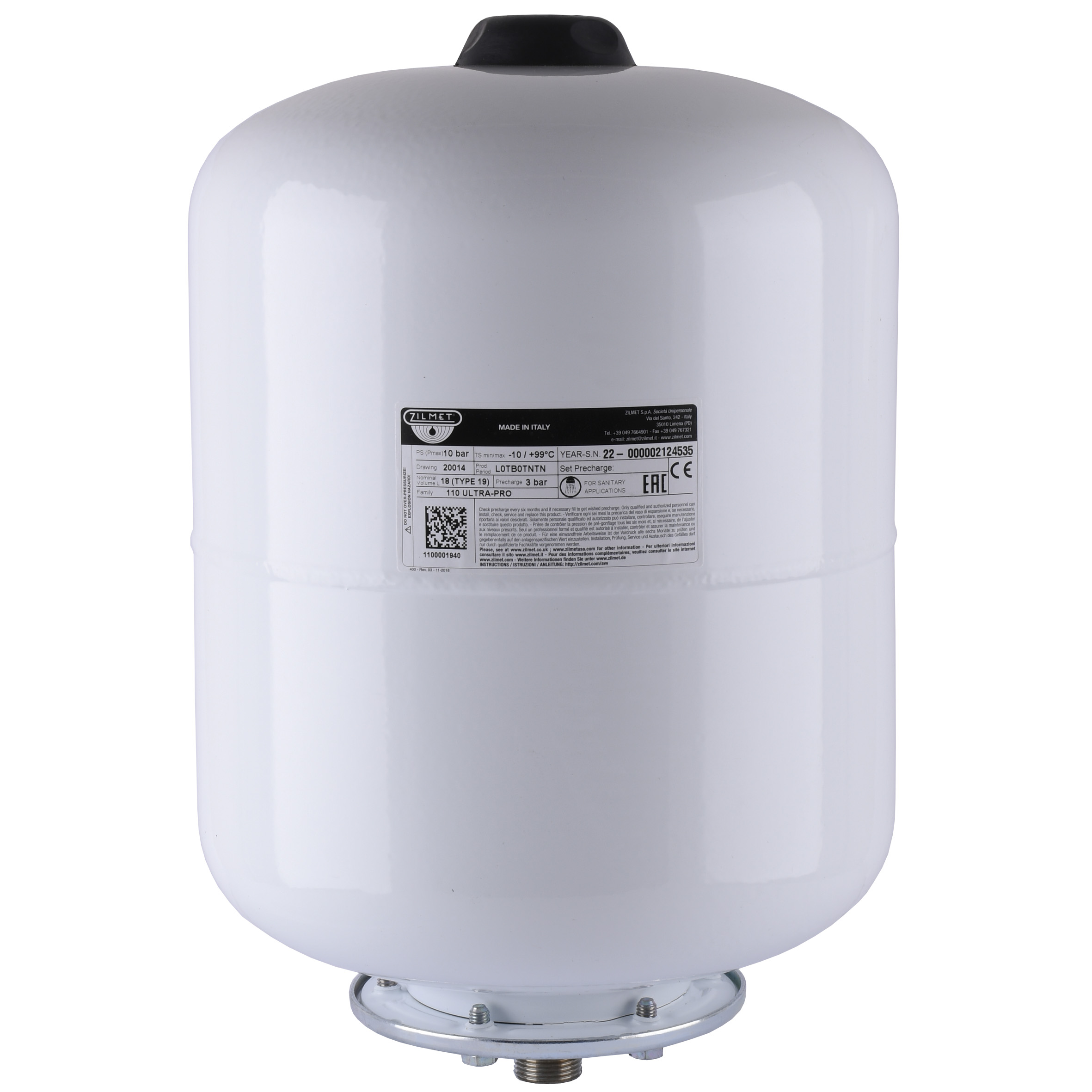 Гідроакумулятор зі змінною мембраною 19л Zilmet ULTRA-PRO 10bar, білий ( 1100001940 )