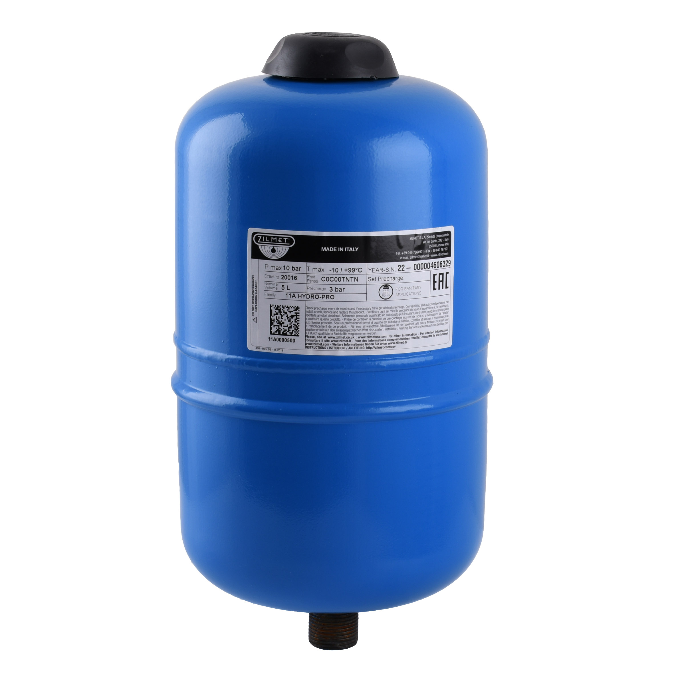 Гідроакумулятор з фіксованою мембраною 5л Zilmet HYDRO-PRO 10bar (11A0000500 )