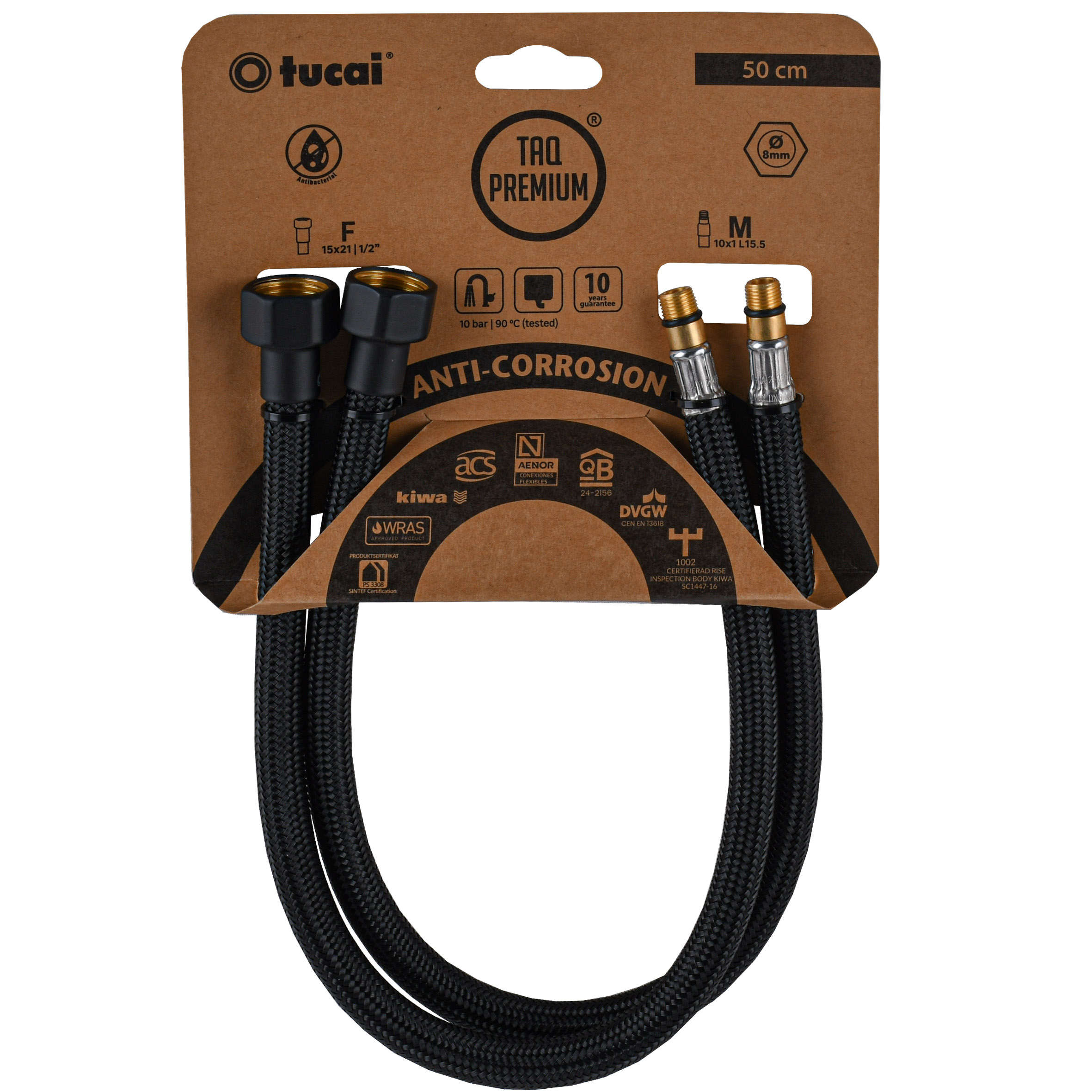 Шланг для змішувача TUCAI TAQ PREMIUM GRIF М10х1/2″ 0,5м. АНТИКОР. AСB ПАРА (Чорний Мат) 209965