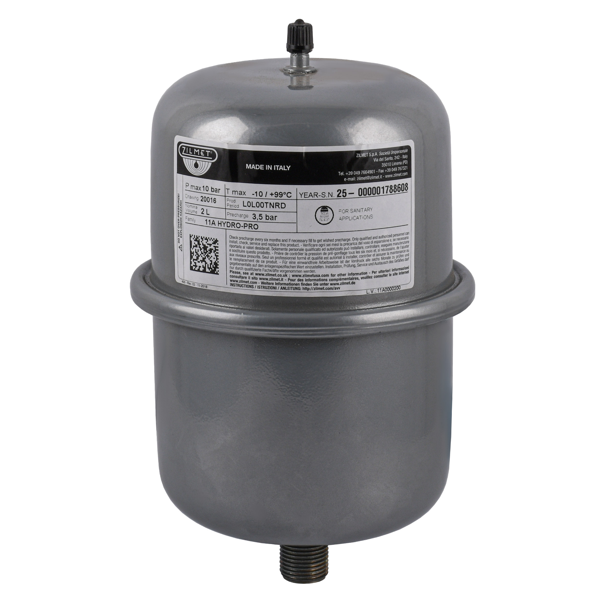 Гідроакумулятор з фіксованою мембраною 2л Zilmet HYDRO-PRO 10bar (11A0000200 )