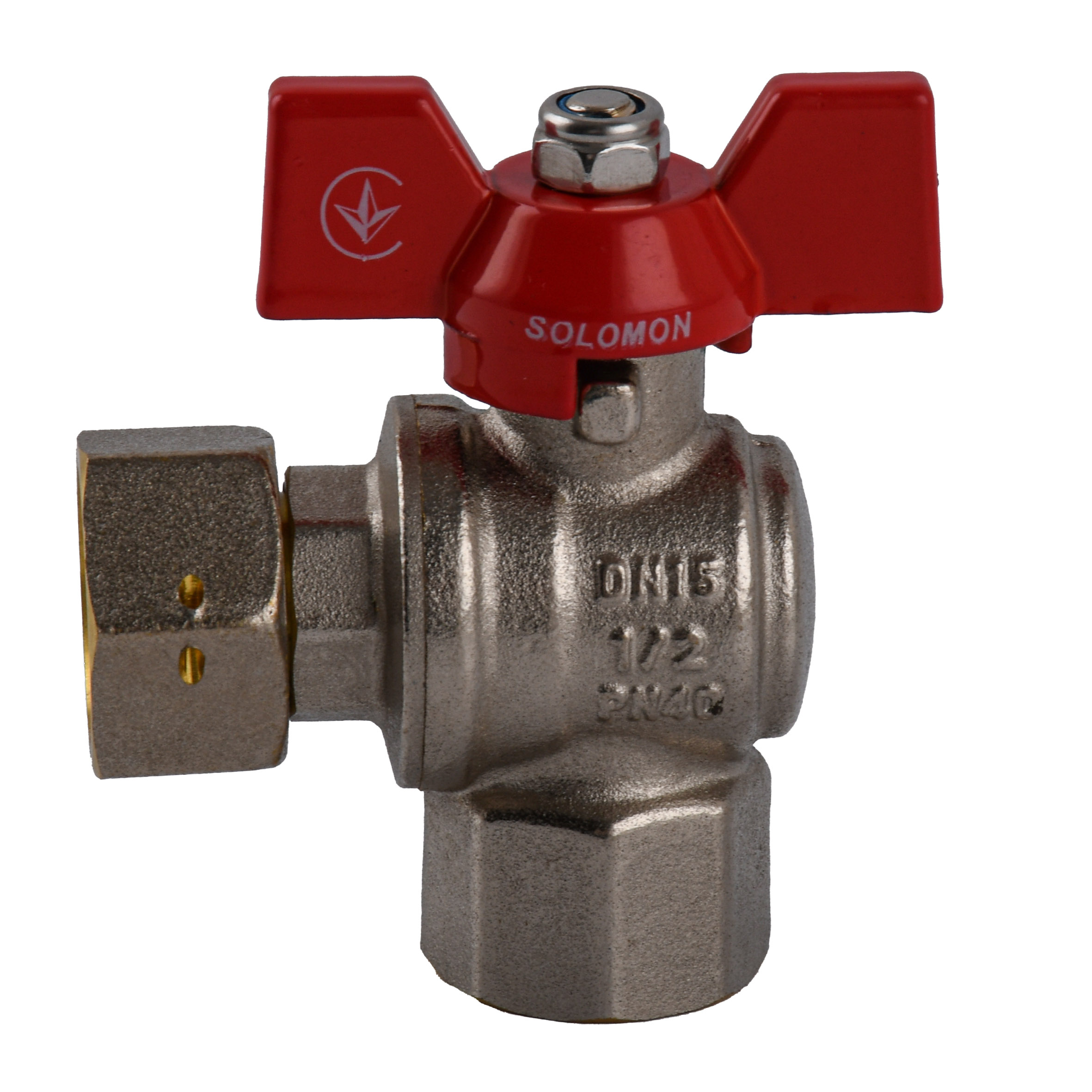 Кран кульовий кутовий з накидною гайкою SOLOMON 1/2″ ВВ PN40 (V3002-S)