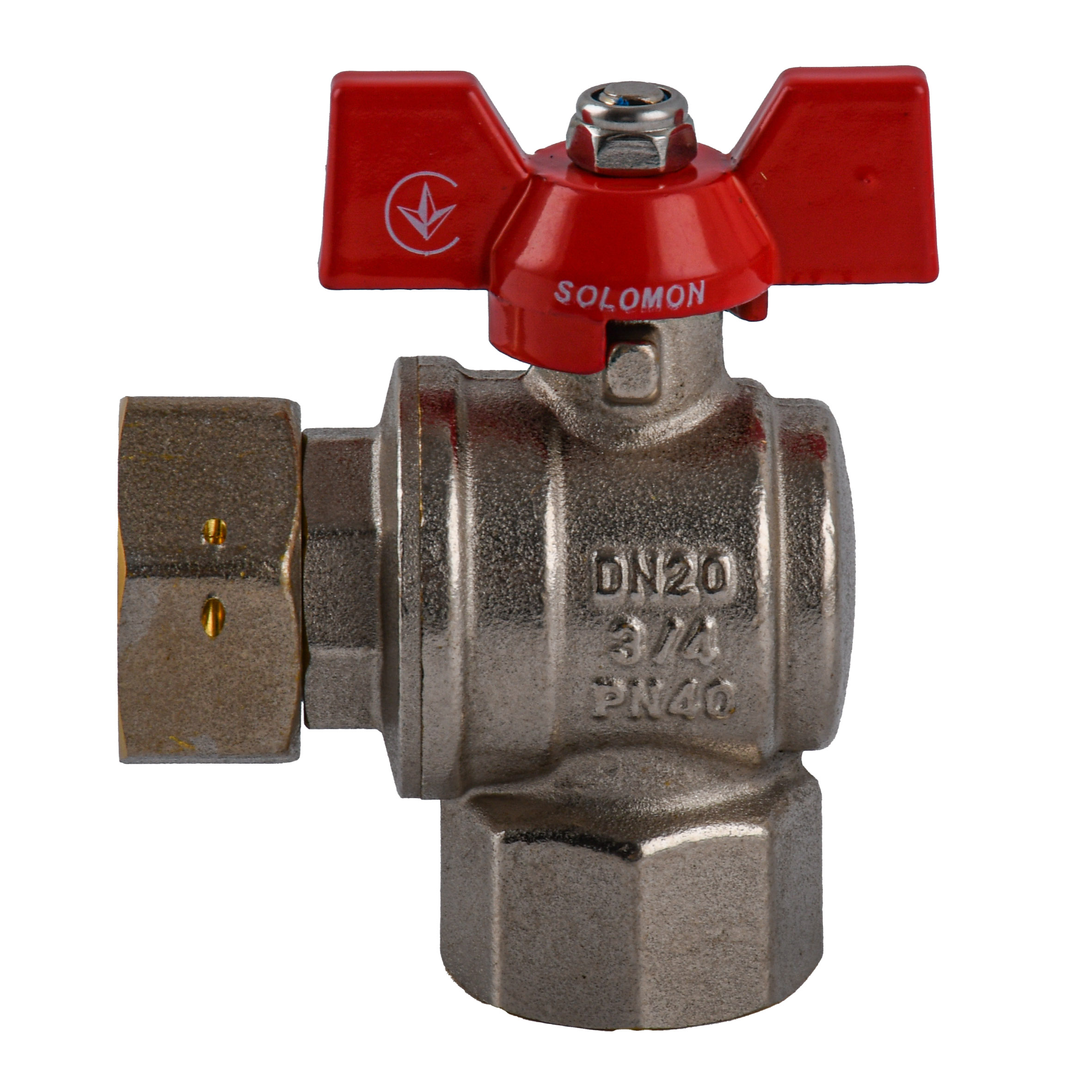 Кран кульовий кутовий з накидною гайкою SOLOMON 3/4″ ВВ PN40 (V3003-S)
