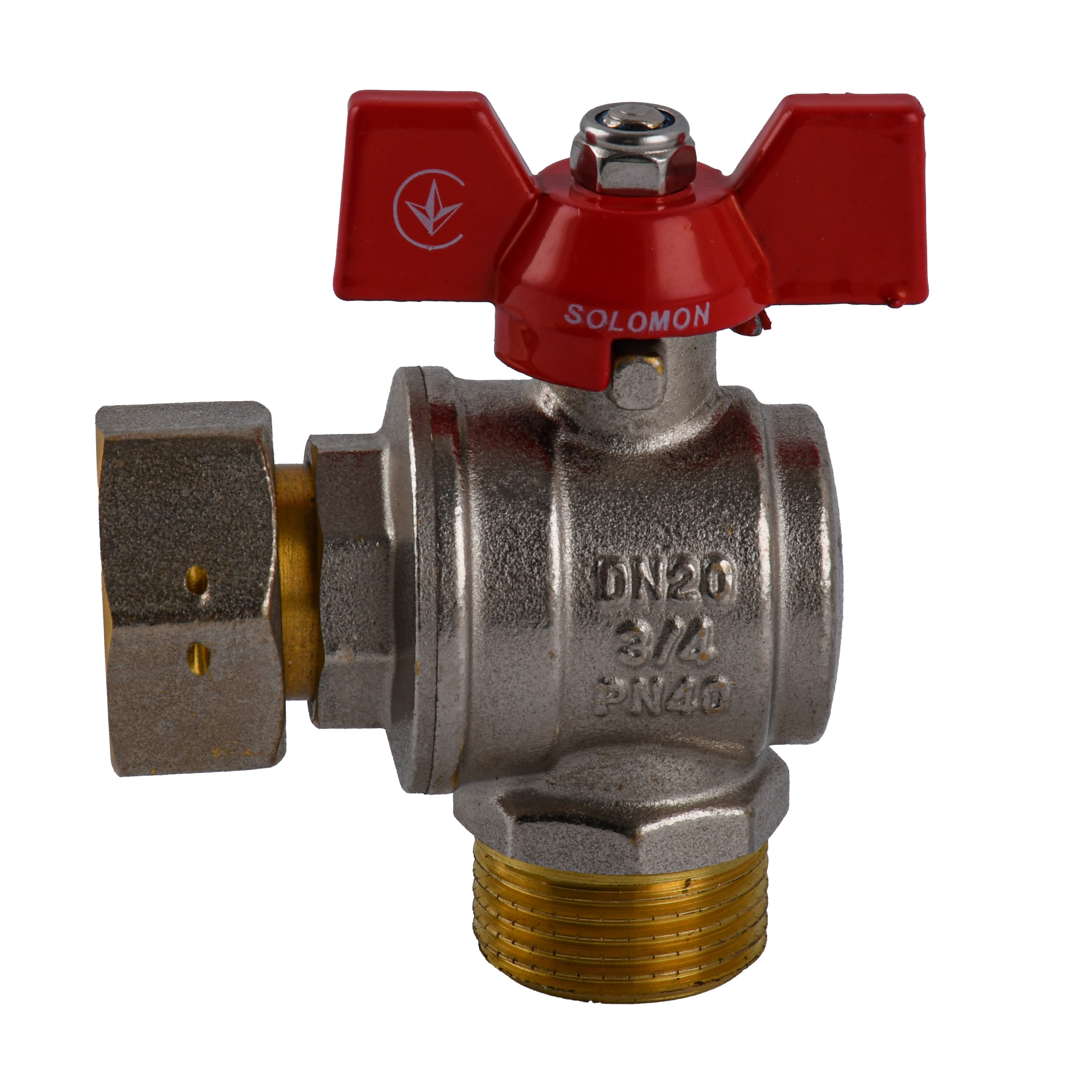 Кран кульовий кутовий з накидною гайкою SOLOMON 3/4″ ЗВ PN40 (V4003-S)