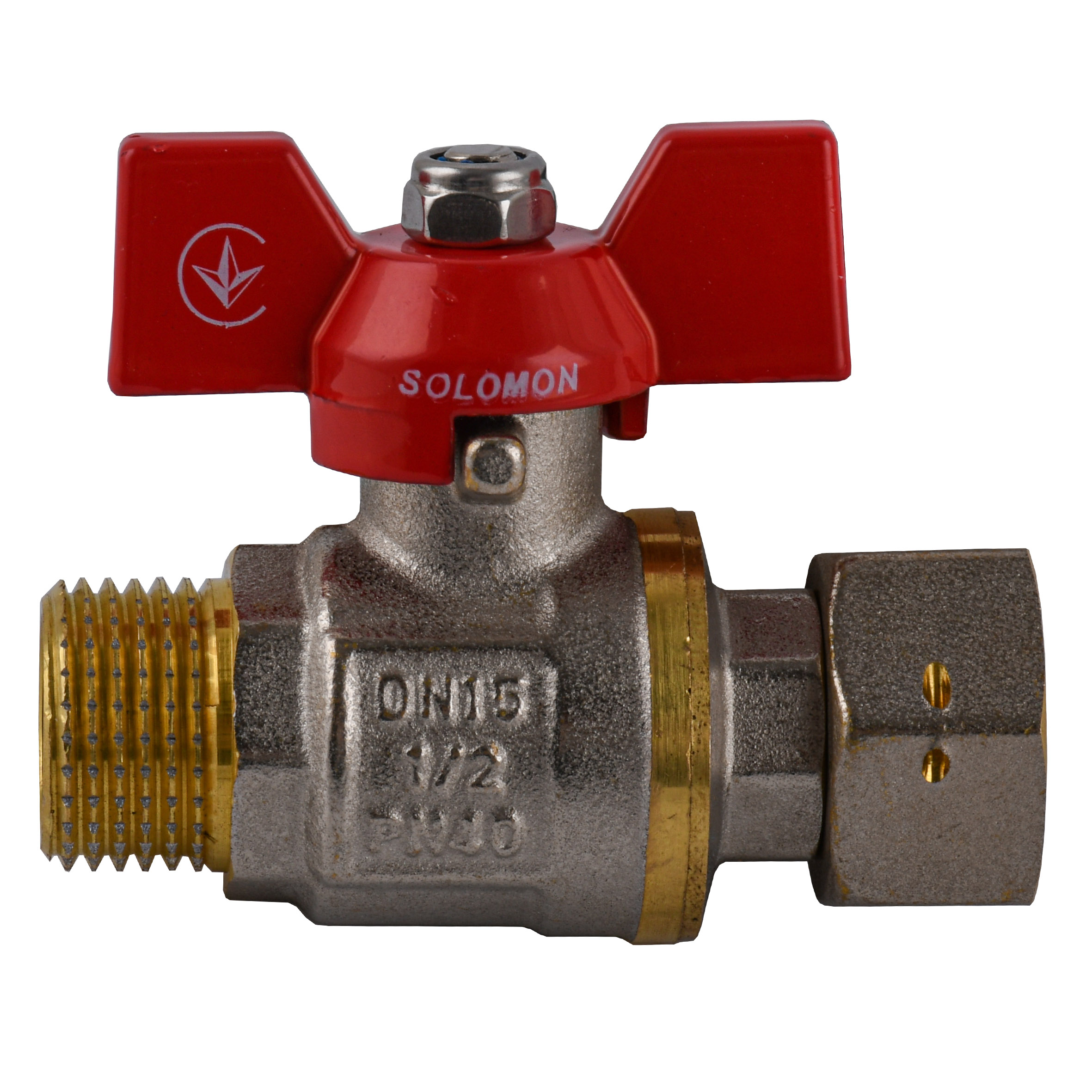 Кран кульовий прямий з накидною гайкою SOLOMON 1/2″ ЗВ PN40 (V5002-S)