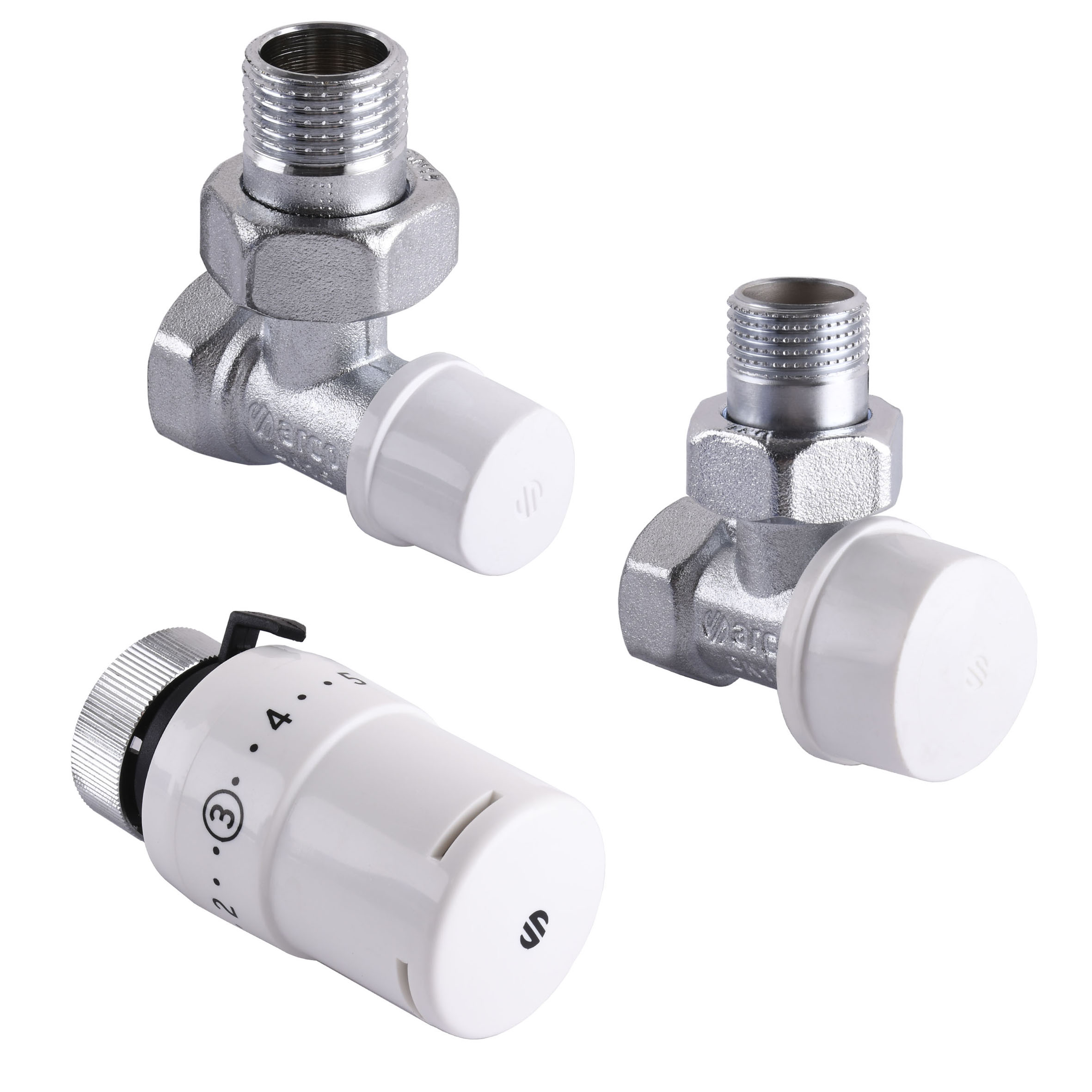 Набір Крани радіаторні кутові ARCO 1/2″ подача + зворотка+ термоголовка KC001 KCТ01 М30